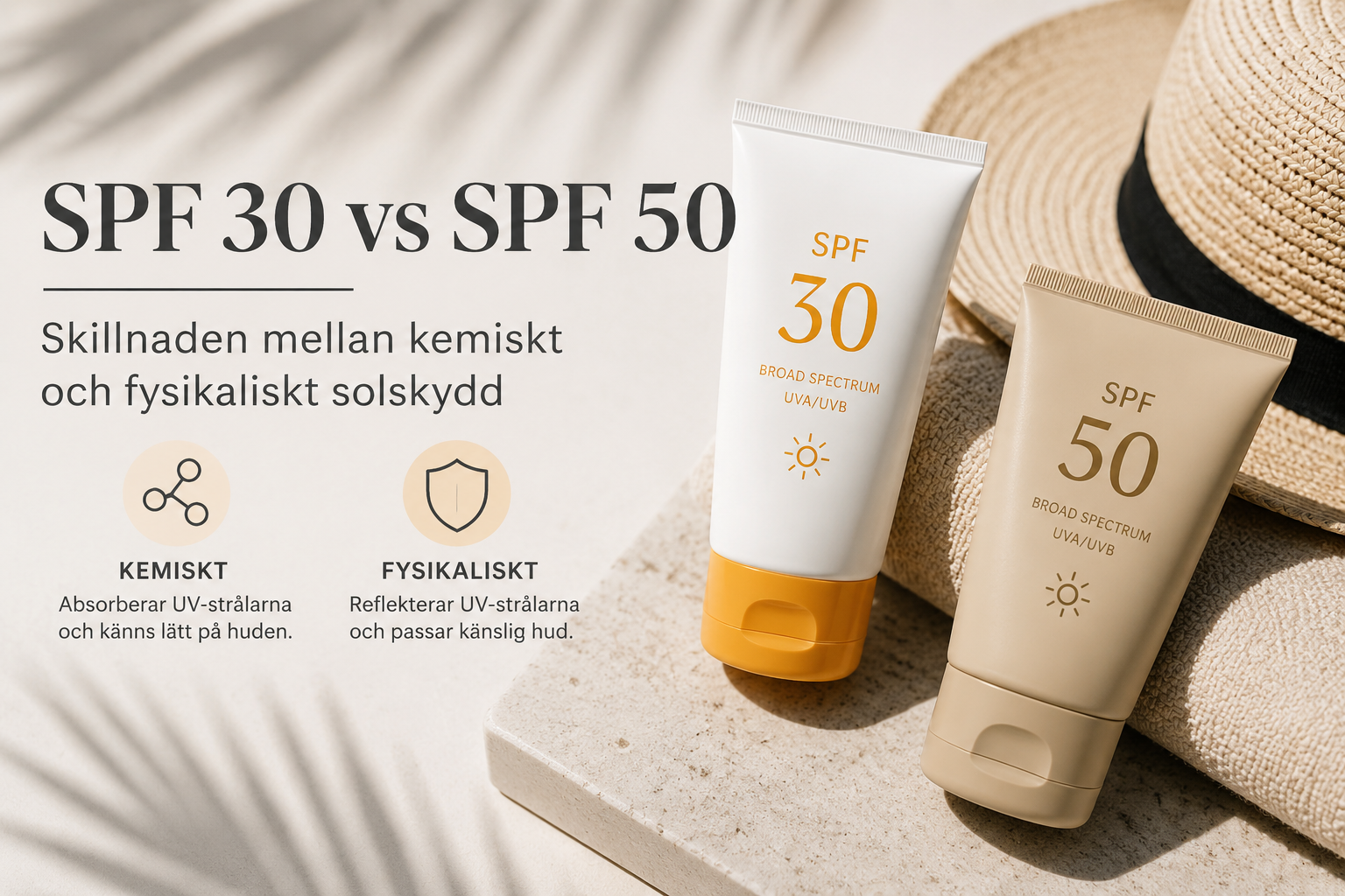 SPF 30 vs SPF 50 – skillnaden mellan kemiskt och fysikaliskt solskydd